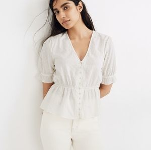Madewell, V-Neck Peplum Popover Top in Clipdot